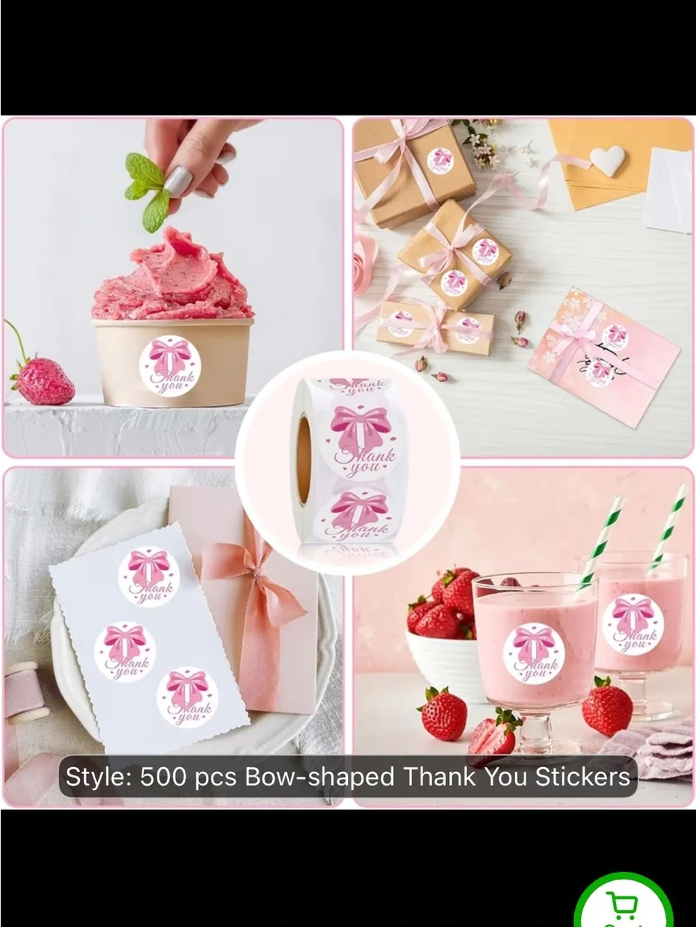 Pink Bow 500 Thank You Sticker Rolls for Gift Packaging